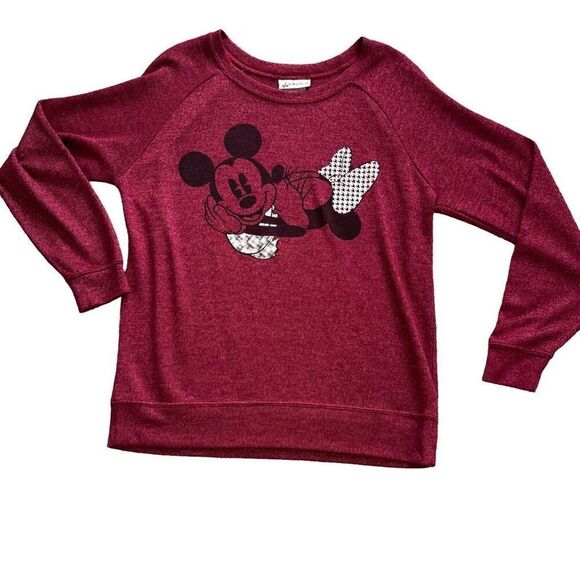 Disney Parks Women's Red Mickey & Minnie Mouse Thin Crew Neck Sweater Size M - Picture 1 of 8